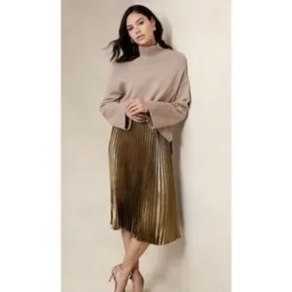 Banana Republic Factory Gold Lame Midi Skirt Gold/Black Size 10